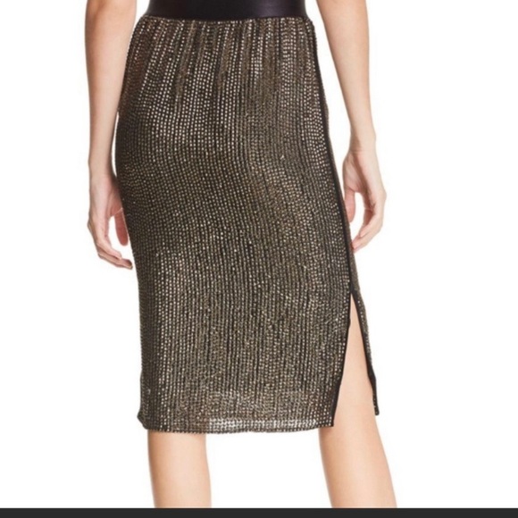 Joie Malloren Gunmetal Pyramid Stud sequined Midi Skirt side slit & zip. New - Picture 4 of 9